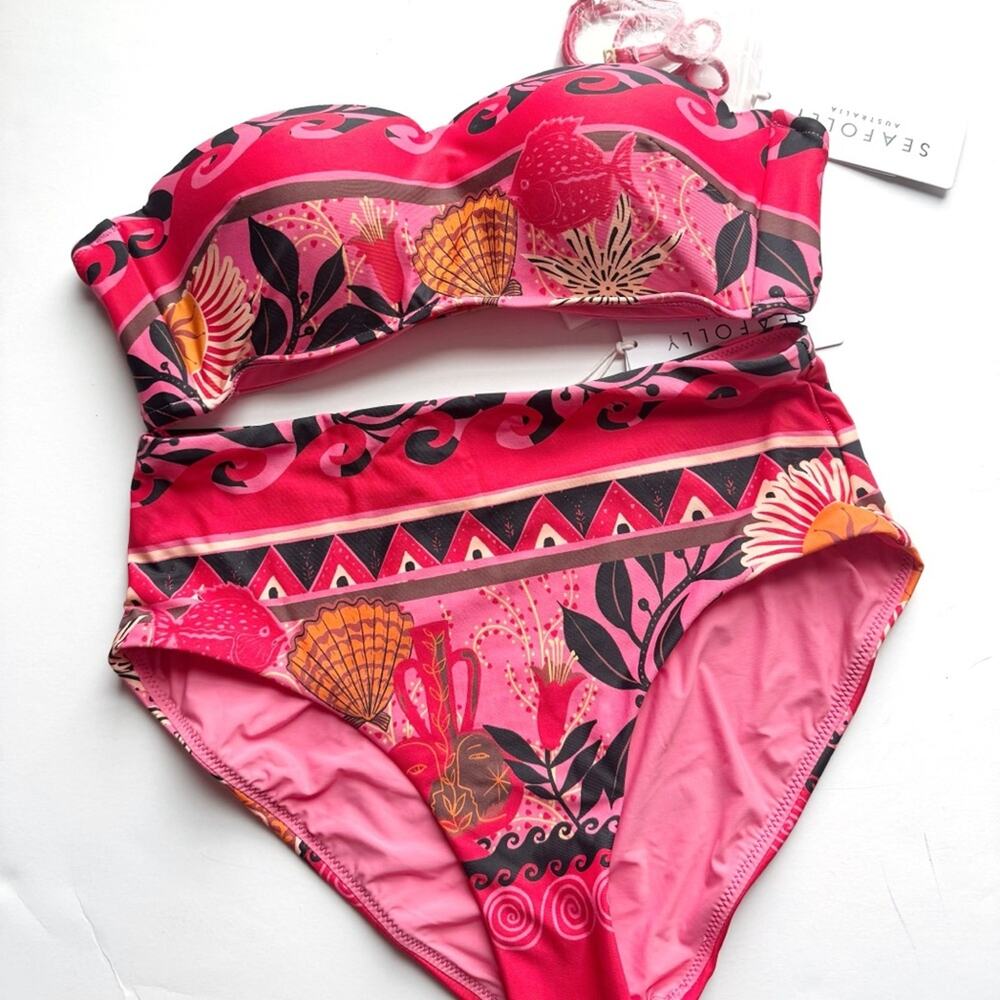 NWT SEAFOLLY ‘Atlantis’ Bikini Bandeau High Waist Swimsuit Size US 6